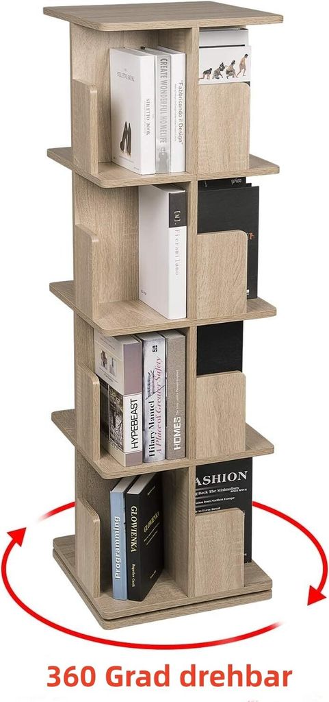 EUGAD drehbares Bücherregal, mit 4 Ebenen, MDF, Natur, Produktbild 6
