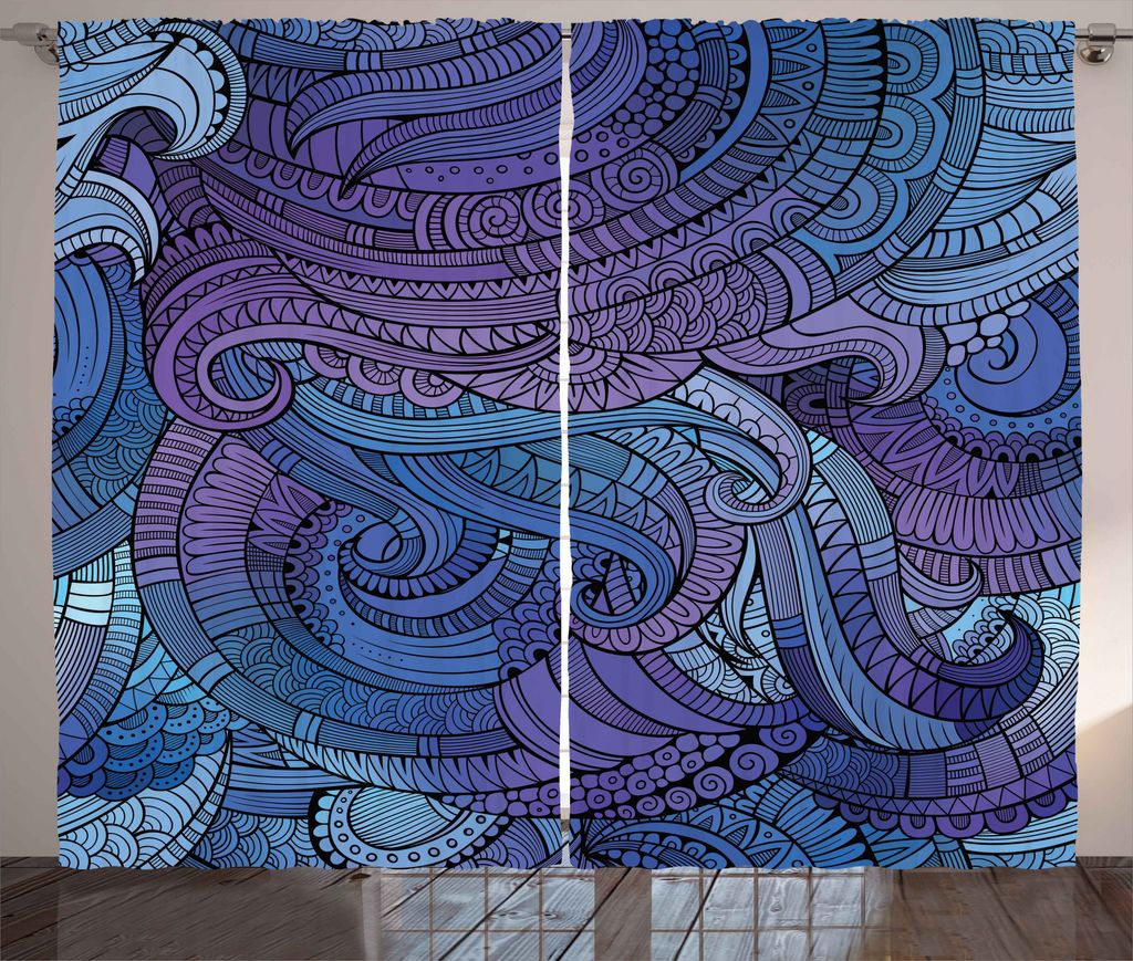 ABAKUHAUS Abstrakt Rustikaler Gardine, Ozean inspiriert Paisley, Schlafzimmer Kräuselband Vorhang mit Schlaufen und Haken, 280 x 225 cm, Lila Blau