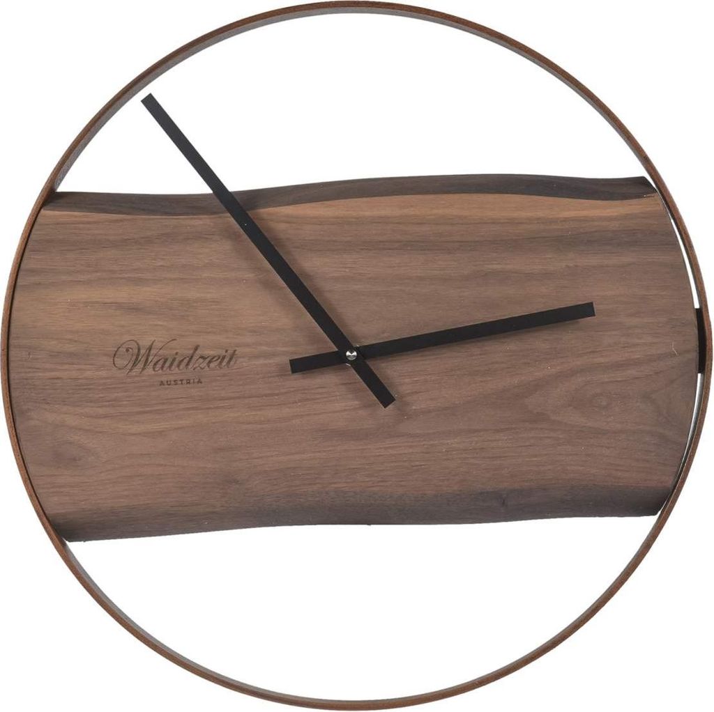 Waidzeit Wanduhr 42cm Premium Walnuss Landhaus Scandi Metallrahmen und Vollholz