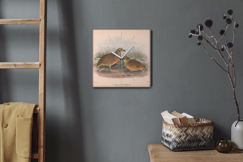 Coloray Hodiny Unikátní 30x30 cm Tiché hodiny Pro obývací pokoj a kuchyň Nástěnné hodiny Plátno Bílé ručičky hodin - Ptáci zvířata