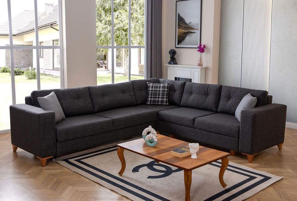 Graues Wohnzimmer L-Form Sofa Designer Stoffsofa Luxus Moderne Couch JVmoebel
