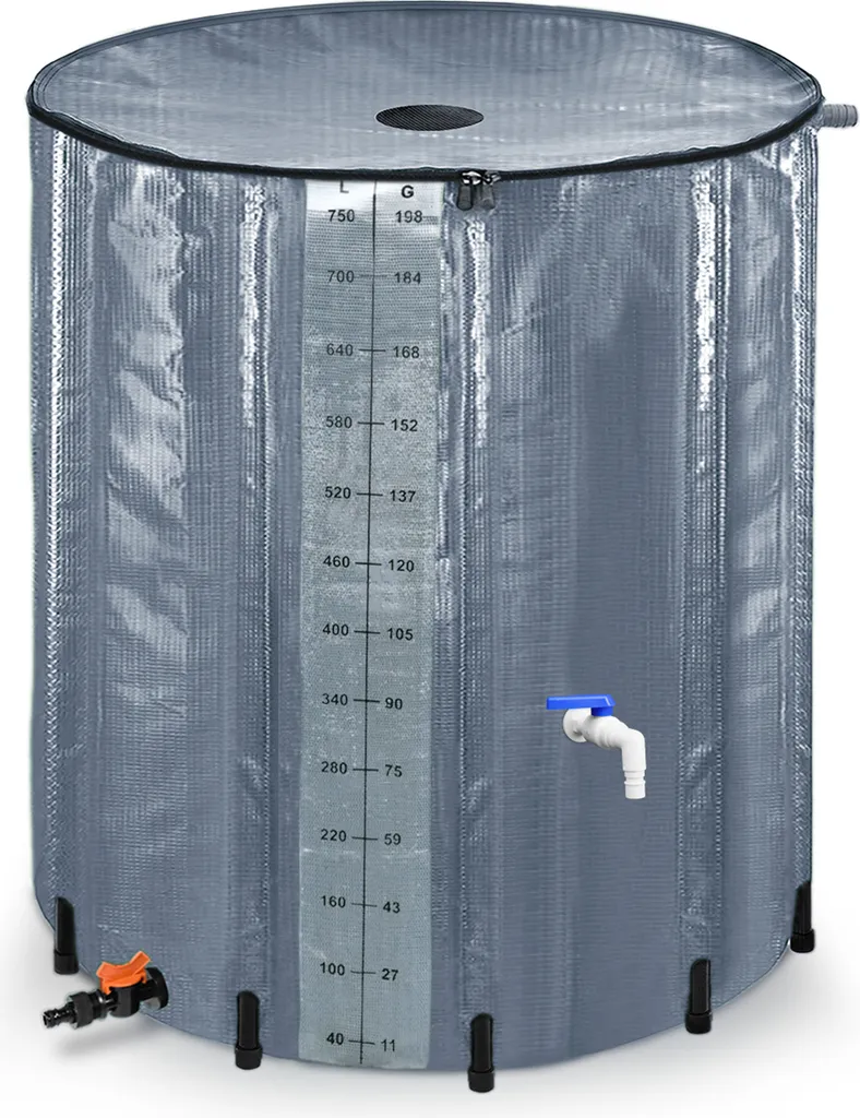 UISEBRT Tonneau de pluie pliable 750L anthracite avec vanne de vidange