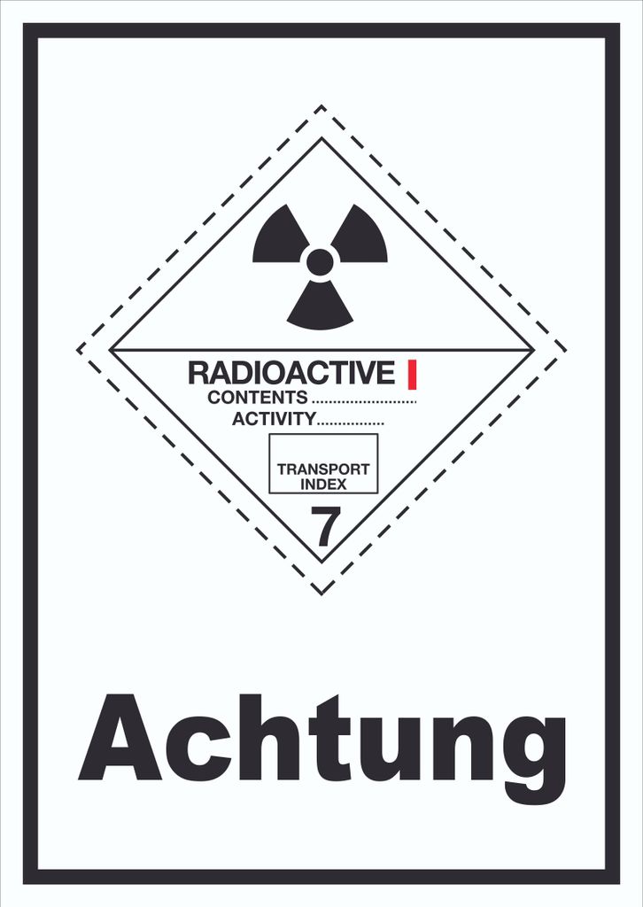 Schild radioaktive Stoffe Achtung Radioactive I-WEISS hochkant A2 (420x594mm)