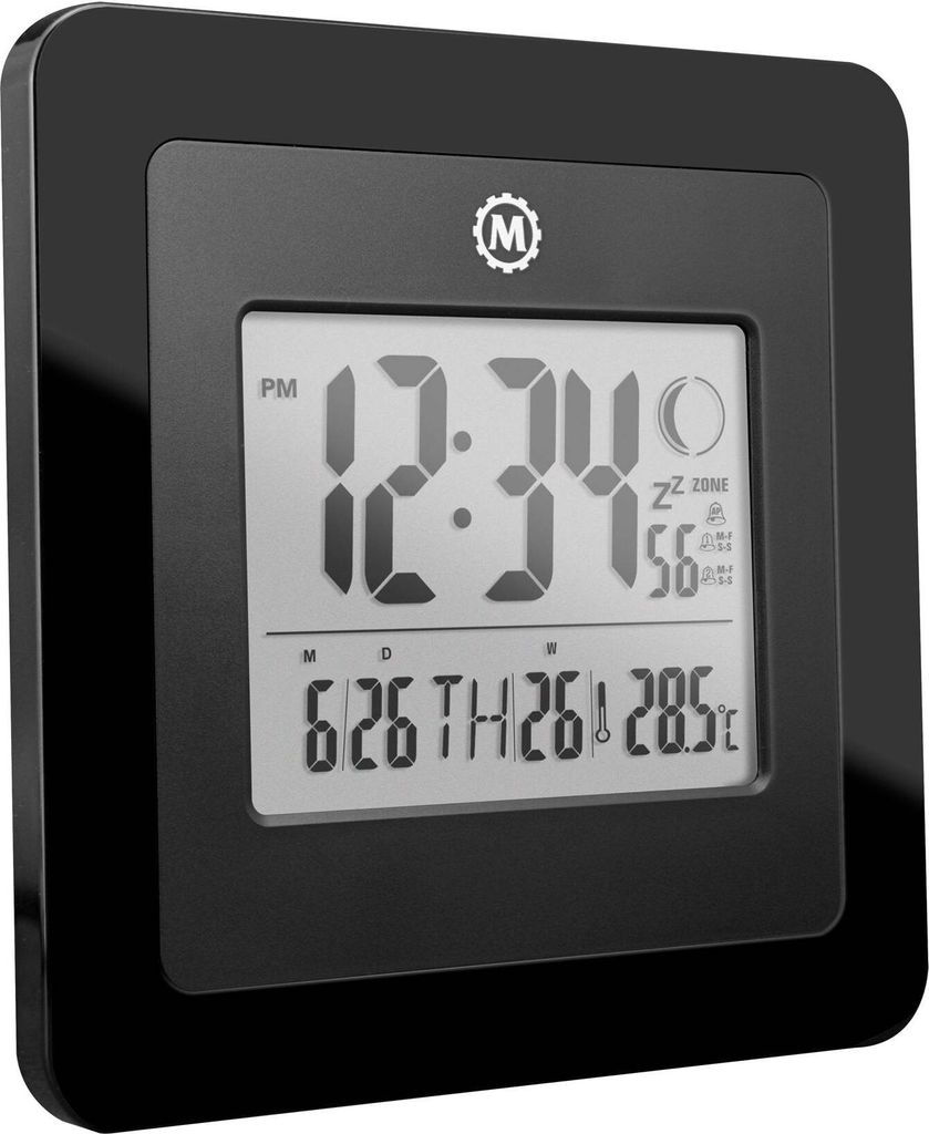Marathon CL030049BK Digitale Mondphasen-Wanduhr mit großen Ziffern schwarz