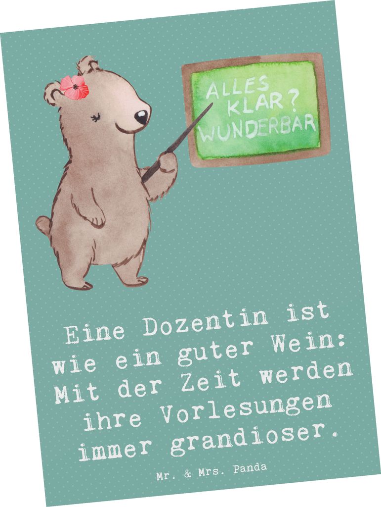Mr. & Mrs. Panda Grußkarte Dozentin Genuss - Meeresbrise - Geschenk, Berufsalltag, pädagogische Meisterschaft, Postkarte, Wissen, Fotokarte, Post...