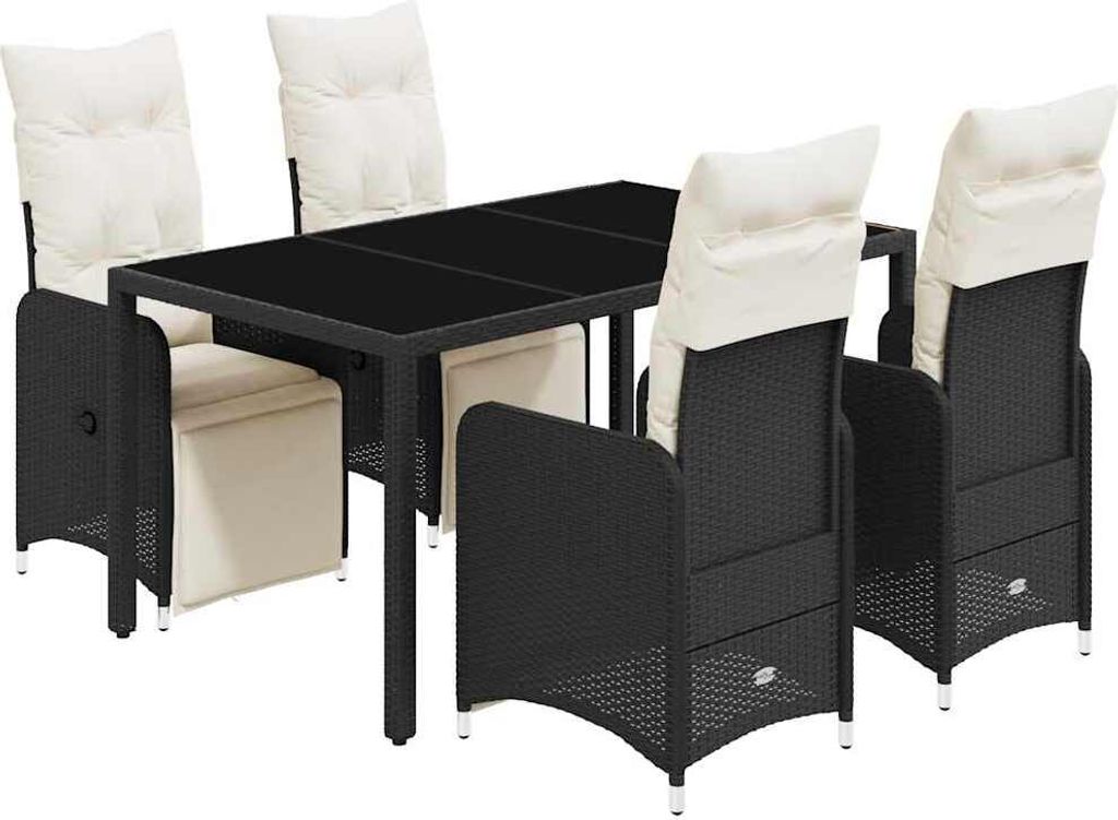 vidaXL 5-tlg. Garten-Bistro-Set mit Kissen Schwarz Poly Rattan