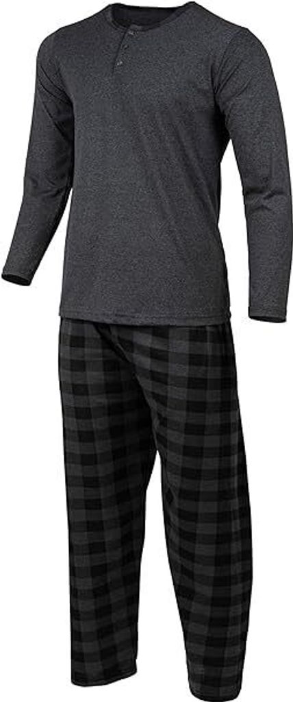 Schlafanzug Herren Lang Pyjama Baumwolle Zweiteiliges Set Produktbild 