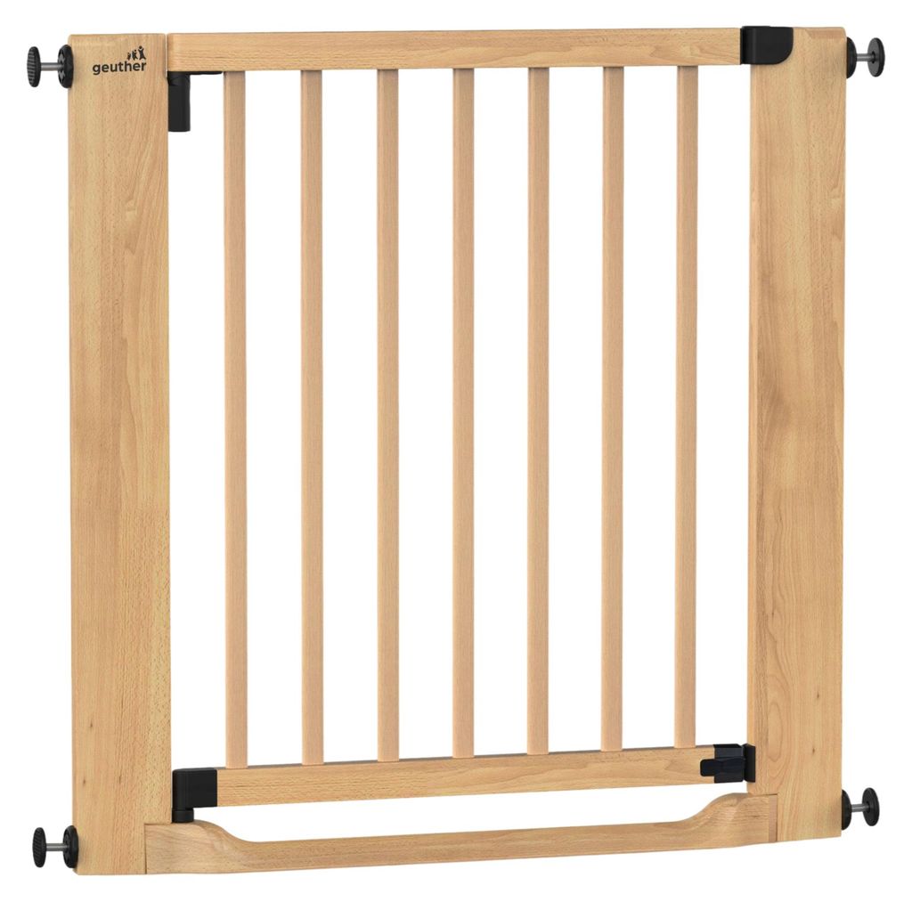 GEUTHER Easylock Flat Step Holz Treppen- & Türschutzgitter | Natur | 79–87 cm | Ohne Bohren | Flacher Tritt | Auto-Close | EN 1930