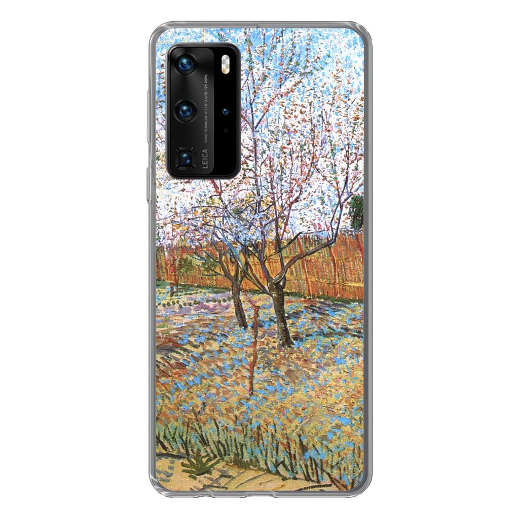 MuchoWow Handyhülle Schutzhülle Hülle für Huawei P40 Pro Blühender Pfirsichbaum - Vincent van Gogh Silikon Softcase Handy Hülle - Schutz