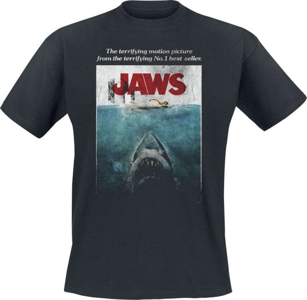 Witte Haai T-shirt voor heren, model JAWS, gewassen Productafbeelding 