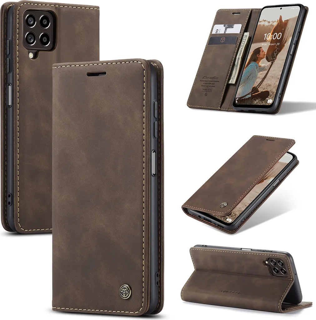Cover Samsung M53 Retro: Custodia Professionale in Pelle PU Caffè
