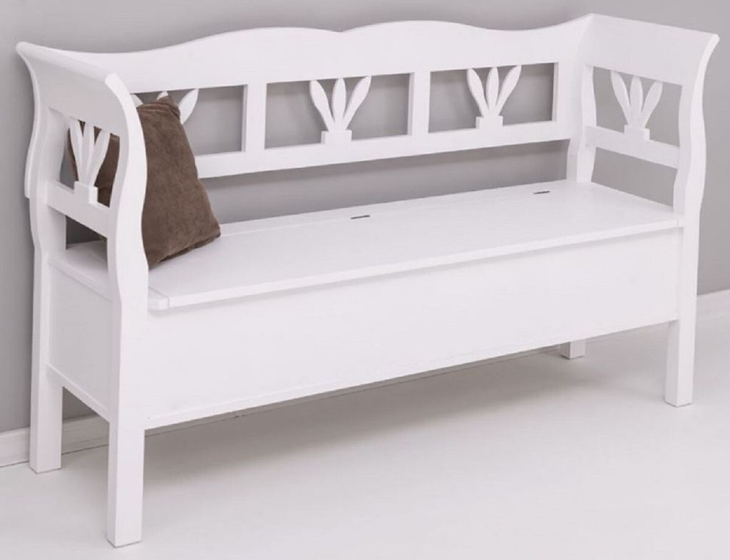 Casa Padrino Landhausstil Sitzbank Weiß 163 x 48 x H. 92 cm - Massivholz Bank mit Stauraum - Massivholz Möbel - Landhausstil Möbel - Landhaussti...