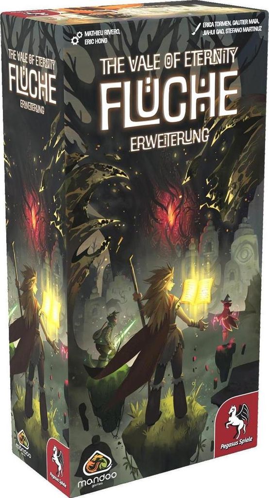 A board game box with fantasy-themed artwork depicting characters and a dark, mystical environment.