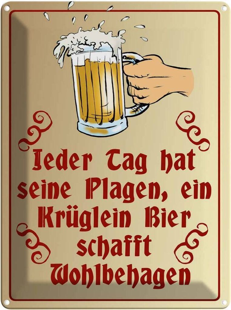 vianmo Blechschild 40x30 cm Jeder Tag hat seine Plagen Bier Spruch Zitat