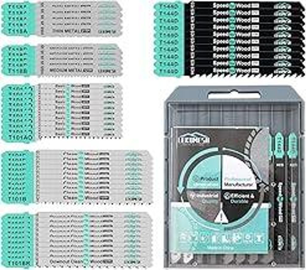 LEKOMESH stichsägeblätter set - 50 Stück T-Schaft Sägeblätter Stichsäge für Holz & Metall, Stichsägeblätter Holz, Stichsägeblätter Lang,...