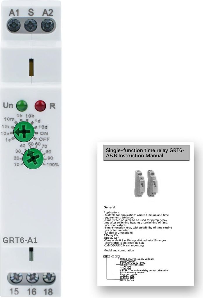 Zeitrelais Einschaltverzögerung 0,1s-10 Tage, 1-pol Umschalter 10A, DIN-Schienenmontage, AC230V Relais für Industrie und Maschinensteuerung