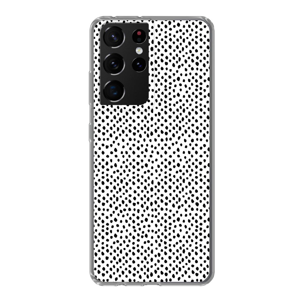 MuchoWow Handyhülle Schutzhülle Hülle für Samsung Galaxy S21 Ultra Polka dots - Schwarz - Weiß Silikon Softcase Handy Hülle - Mobiltelefon
