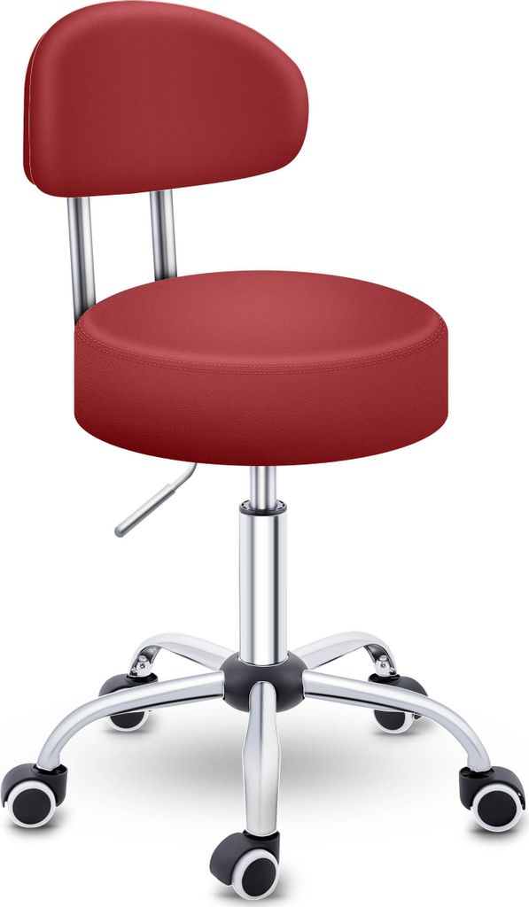 TRESKO® Taboret obrotowy z oparciem 150 kg czerwone wino | Zdjęcie produktu 
