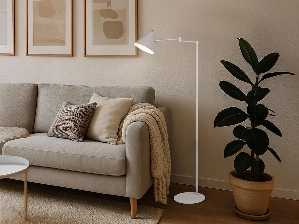 Kleine dimmbare Retro Stehlampe zum Lesen mit Schwenkarm, Hellgrau, Höhe 126,5cm