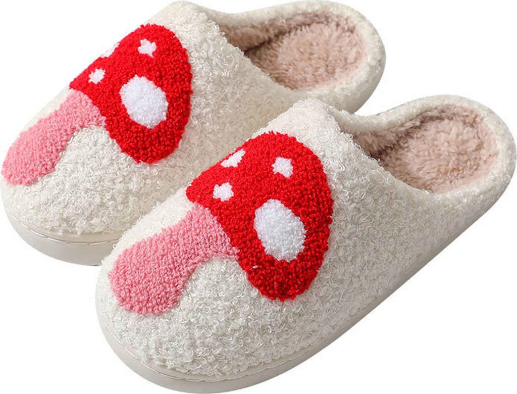 ASKSA Weihnachten Rentier Hausschuhe Winter Pluesch Pantoffeln Hausschuhe Warme Slippers, Pilz, Groesse: 40-41