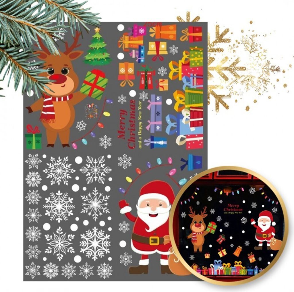 ECARLA bunte Weihnachtsfensteraufkleber, 4 Bögen 25x35cm NKD15