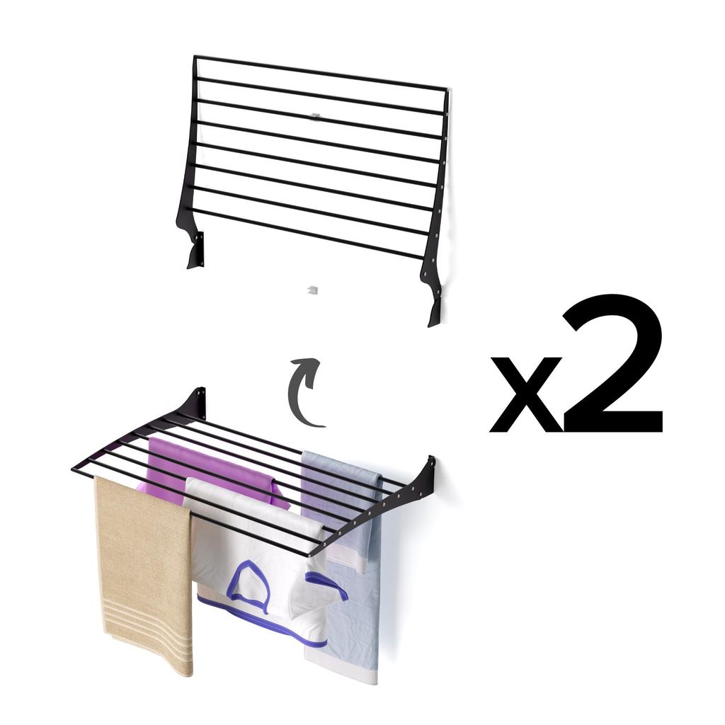 2x Wand-Wäscheständer für Bad und Balkon, rostfrei und stabil – Foxydry Fold 80 cm Schwarz