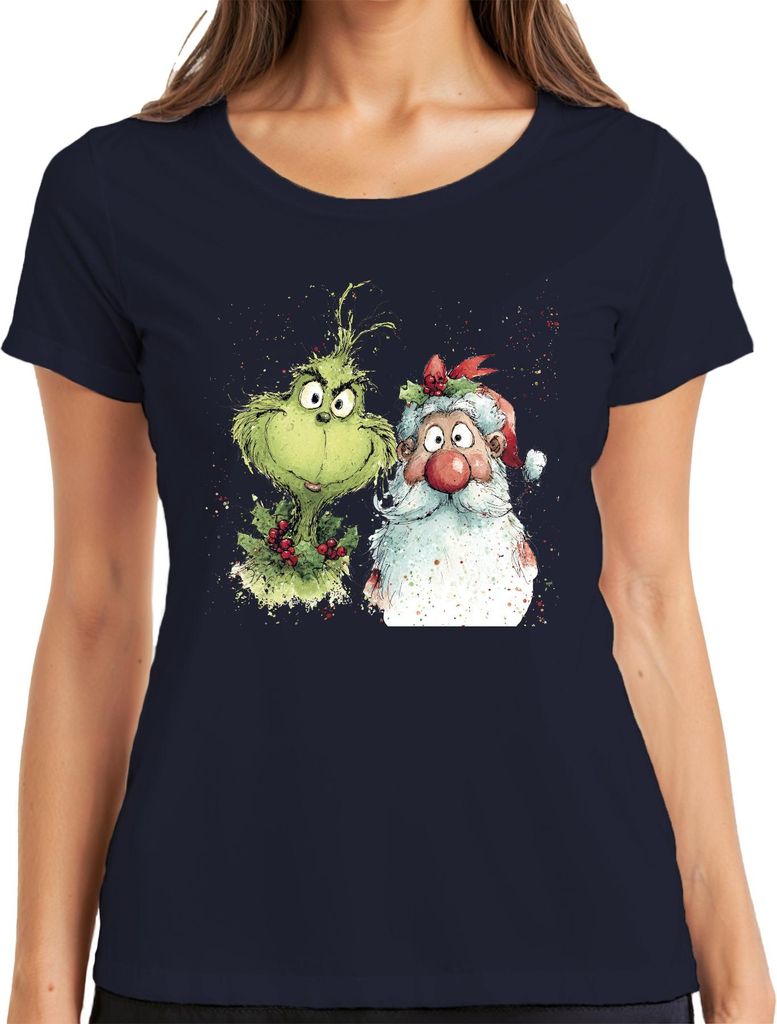 Grinch Weihnachtsmann lustig Weihnachten Geschenk Vintage Damen T-Shirt, Navy, M
