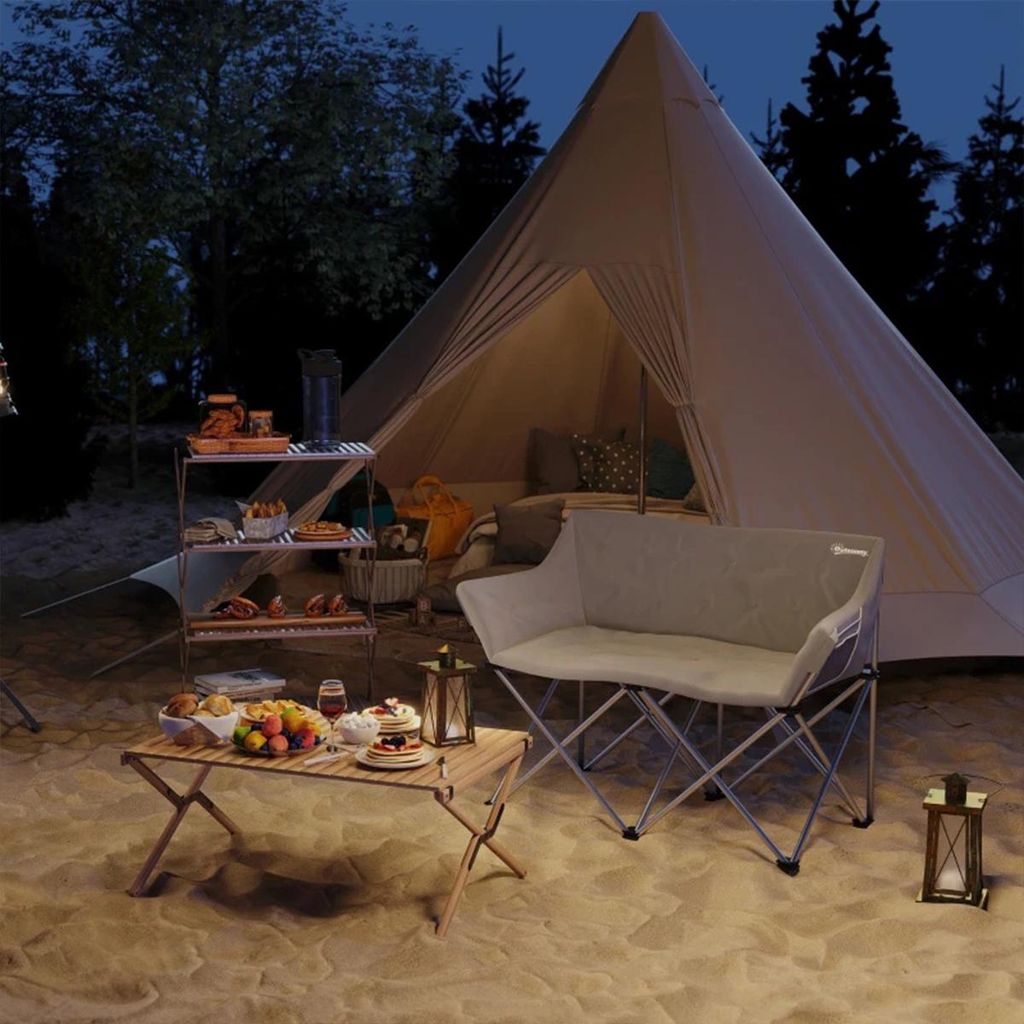Campingstuhl mit Armlehnen Seitentasche 2 Sitzer Klappstuhl Gartenstuhl Faltstuhl bis 240kg Belastbar Grau