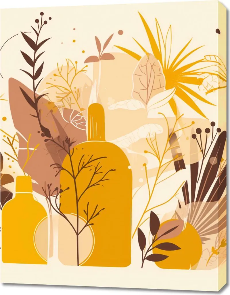 Tableau pour Salon Plantes Dorées 70 x 90 cm - Créer une Ambiance Cosy Chic
