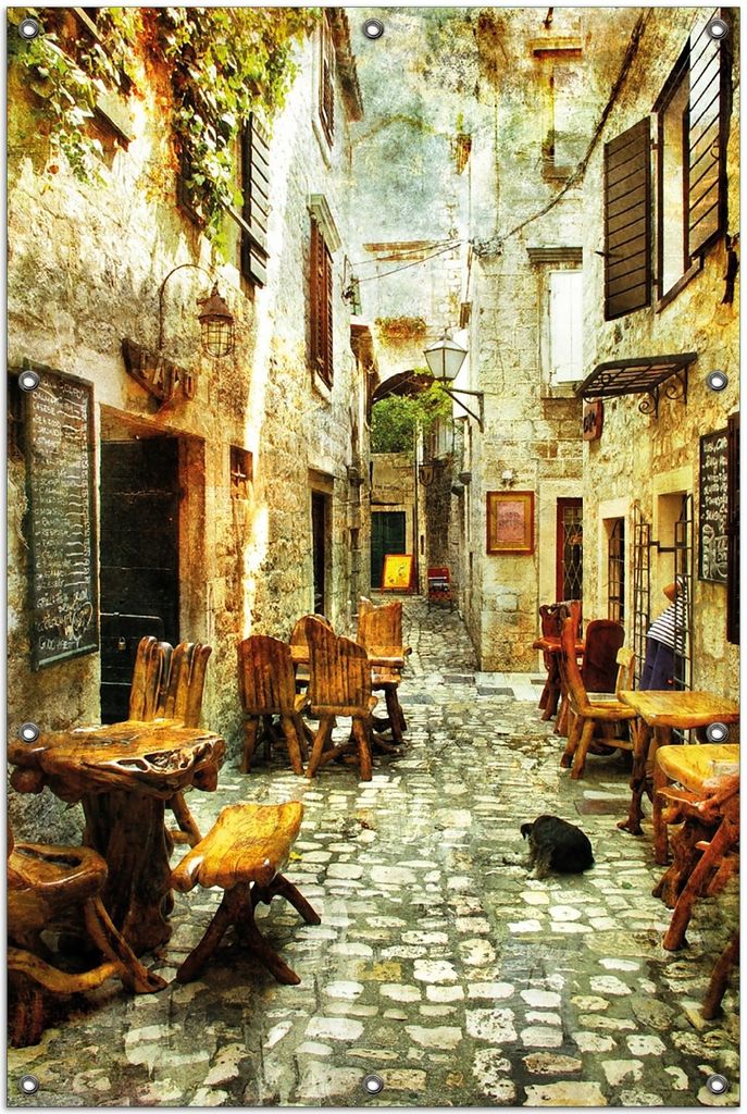 Wallario Outdoor-Poster für Garten oder Balkon, Motiv Italienische kleine Gasse, in ca. 100 x 150 cm