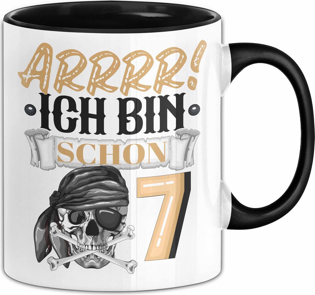 7. Geburtstag Geschenk Tasse Becher Jungs Pirat Arrrr Ich Bin Schon 7 (Schwarz)