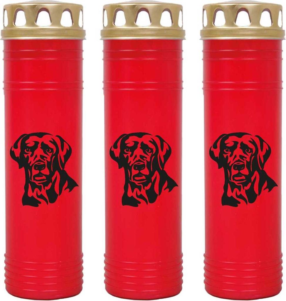 Grabkerze Rot 3er Pack, Brenndauer: 170 Stunden ( je Kerze ), Motiv: Labrador