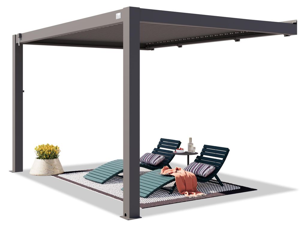 PRIMEYARD Terrassenüberdachung 3x4 m Aluminium Pfosten mit Lamellendach aus Aluminium anthrazitfarbene Anbaupergola
