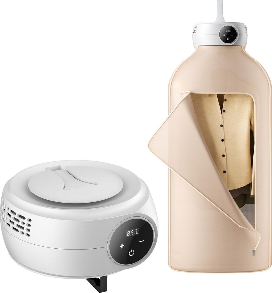 A portable clothes dryer and a drying unit are shown against a white background.