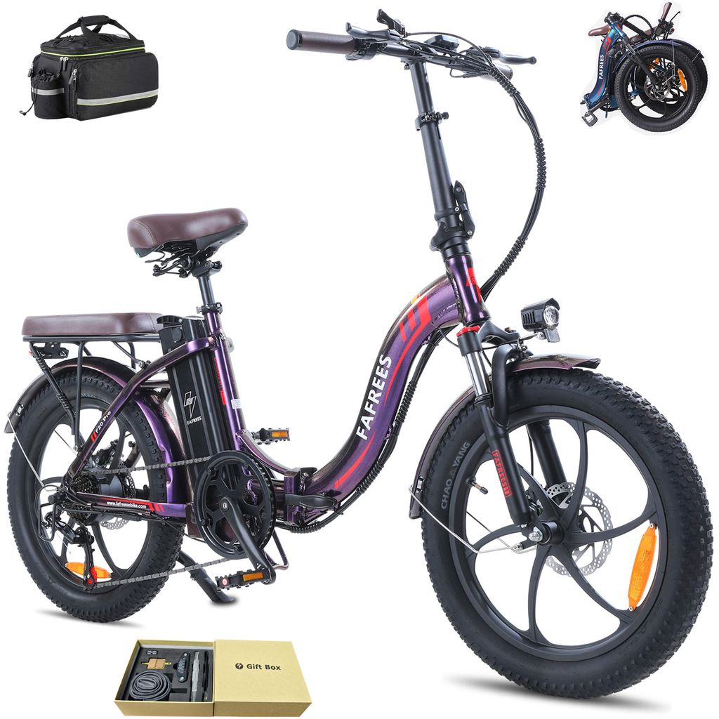 E-bike klapprad 36 V 18 Ah 648 Wh 20 Zoll Rostfreie Aluminiumlegierung Wasserdicht IPX5 bis zu 120 - 150 km Citybike 7 Gang, Lila