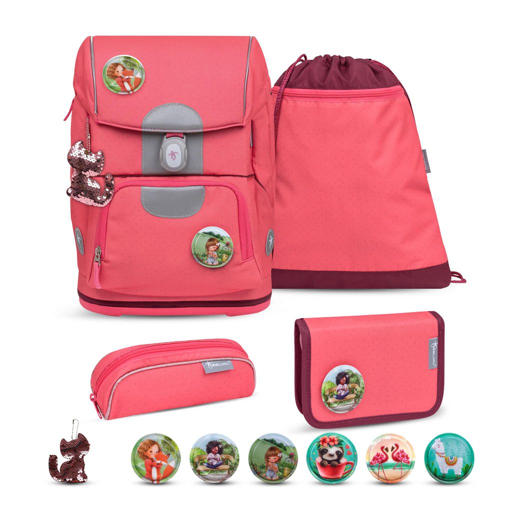 Belmil Motion ergonomisches Schulranzen Set 5-teilig "Sweet Candy" aus recyceltem Material mit Brustgurt, Hüftgurt, Magnetverschluss, Patch Set 6 ...