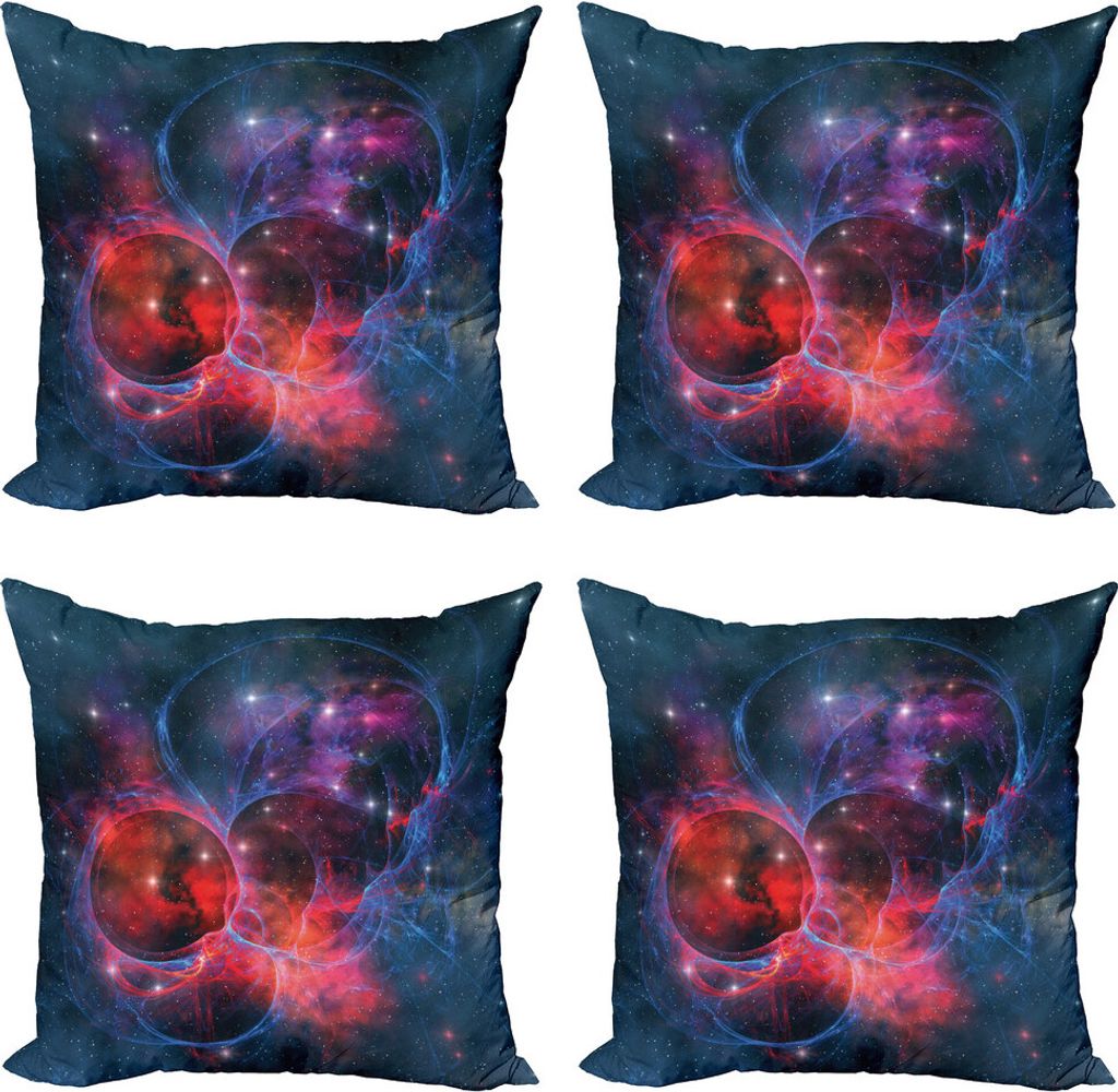 ABAKUHAUS Weltraum Kissenbezug Set (4 Stück), Milchstraße-Sternhaufen, Moderner Doppelseitiger Digitaldruck, 45 cm x 45 cm, Navy Red