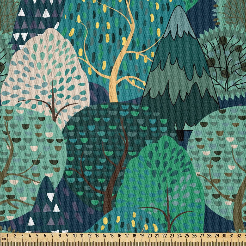 ABAKUHAUS Wald Microfaser Stoff als Meterware , Waldbäume Eiche Birke Kiefer Willow Maple Sommer Pflanzen, Wachstum, Natur, 10 M (230 x 1000 cm), ...