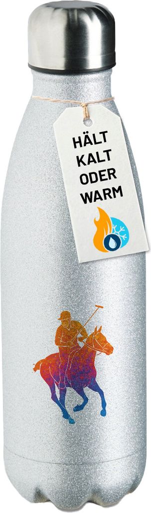 Huuraa Trinkflasche Polo Spieler bunte Silhouette 500ml Silver Edelstahl Wasserflasche Trinkflasche Geschenkidee