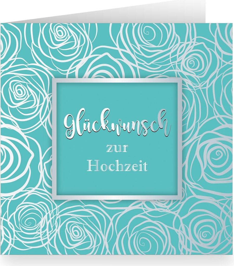 Frische Hochzeitskarte türkis mit Rosen Blüten modern üppig Produktbild 