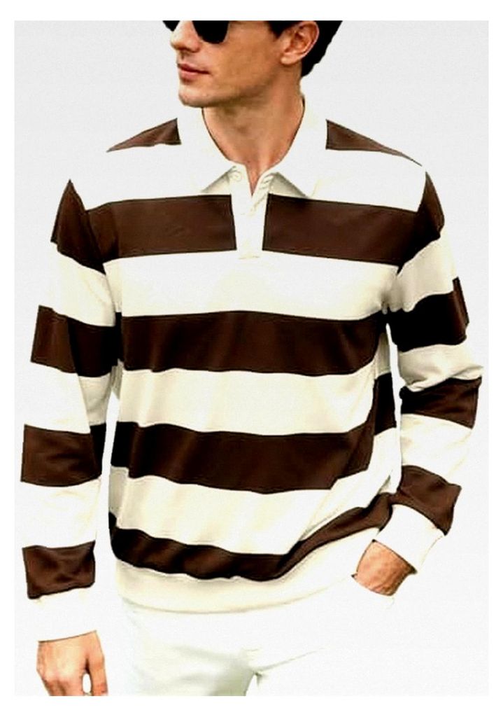 Gestreiftes Poloshirt für Herren, Oversized, Vintage, Langarm, Normale Passform, Classic Rugby Shirt, Sweatshirt, Revers Polo Shirts, Golf, Tennis