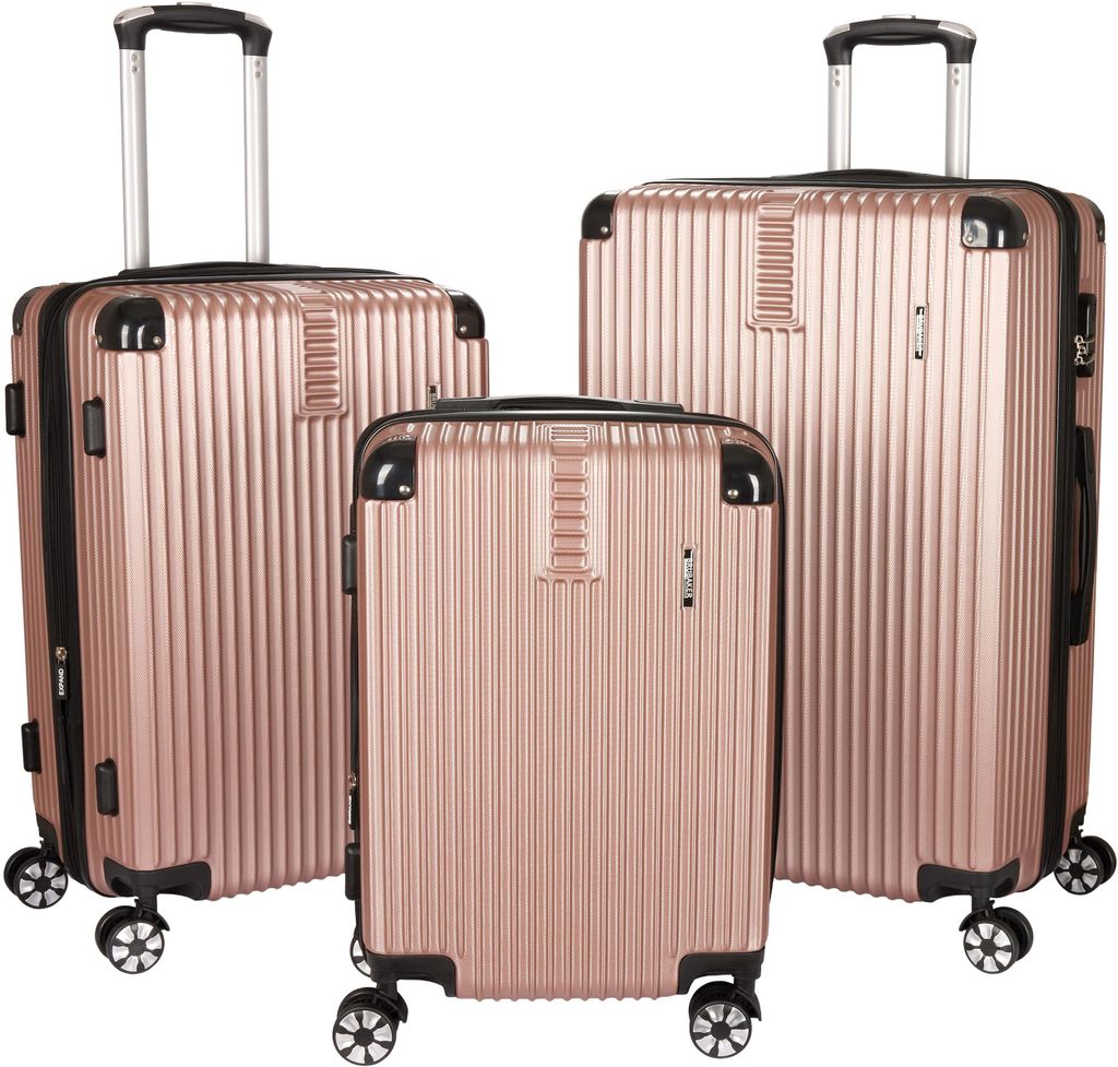 BRUBAKER Kofferset London - 3 teiliges Reisekoffer Set inklusive Handgepäck - Hartschalen Koffer mit Zahlenschloss, 4 Rollen, Set, Roségold
