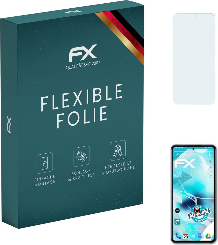 atFoliX FX-ActiFleX 3x Schutzfolie kompatibel mit Vivo X70 Folie