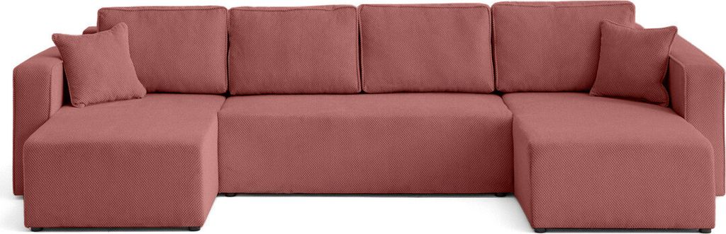 Best Möbel Topaze - wohnlandschaft U-form 7-Sitzer Schlaffunktion und Bettkasten aus strukturiertem Samt , Rosa