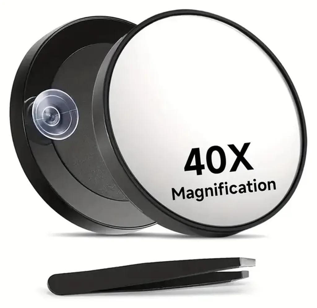 Miroir Grossissant 40x à Ventouse Noir pour Maquillage de Précision