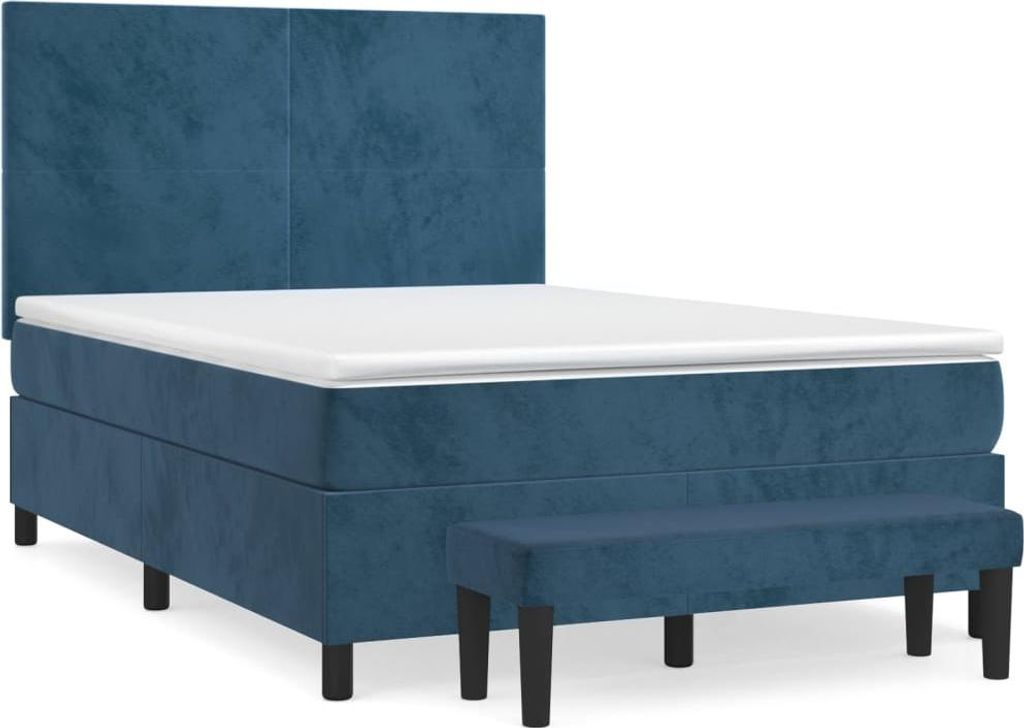 vidaXL Boxspringbett mit Matratze Dunkelblau 140x200 cm Samt