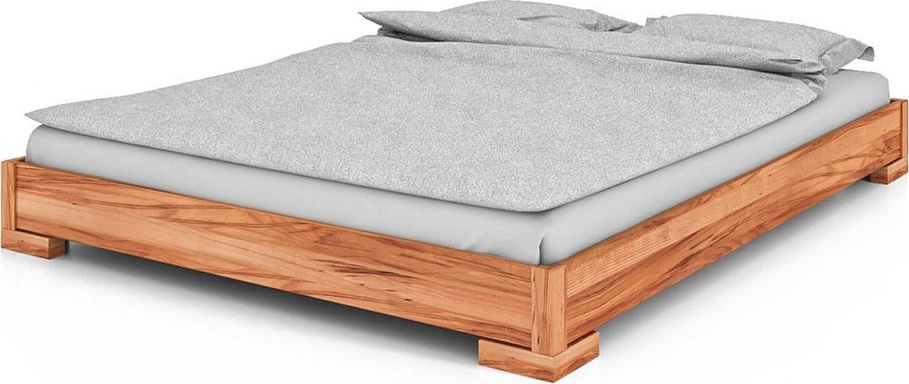 Bett Bento 2 Sonderlänge 200x220 Kernbuche massiv ohne Kopfteil mit Holzbeinen