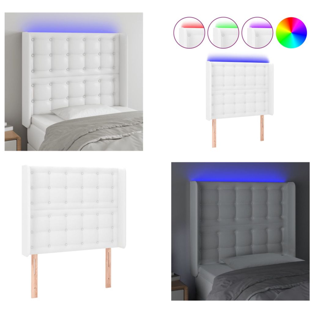 vidaXL LED Kopfteil Weiß 83x16x118/128 cm Kunstleder - LED Kopfteil - LED Kopfteile - Kopfteil - Bett-Kopfteil