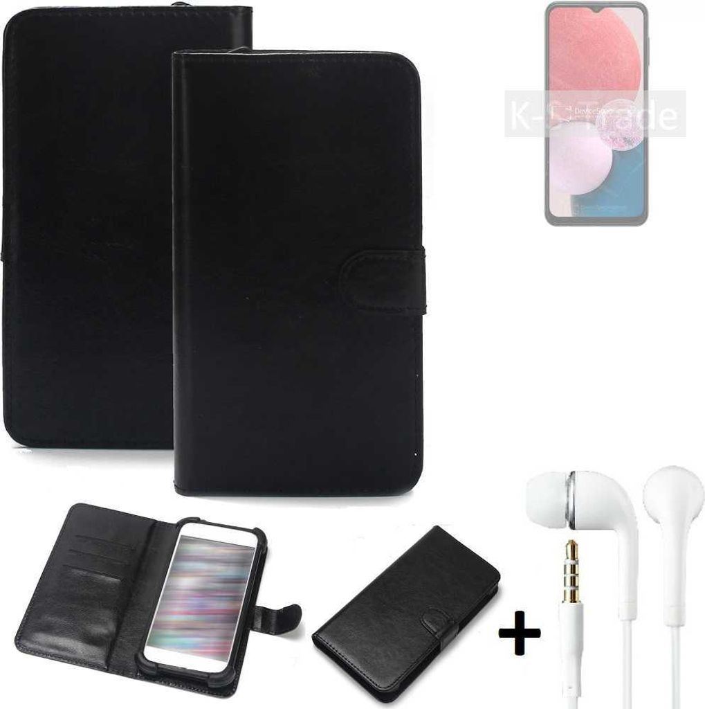 K-S-Trade Wallet Case Handyhülle kompatibel mit Samsung Galaxy A13 Schutzhülle Flip cover Flipstyle Tasche Hülle Flipcover Slim Bumper schwarz + in