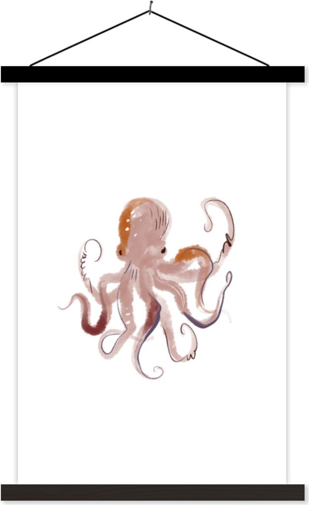 MuchoWow Textilposter Oktopus - Meer - Aquarell - Zeichnung 40x60 cm mit schwarzem Rahmen - Wanddekorationen